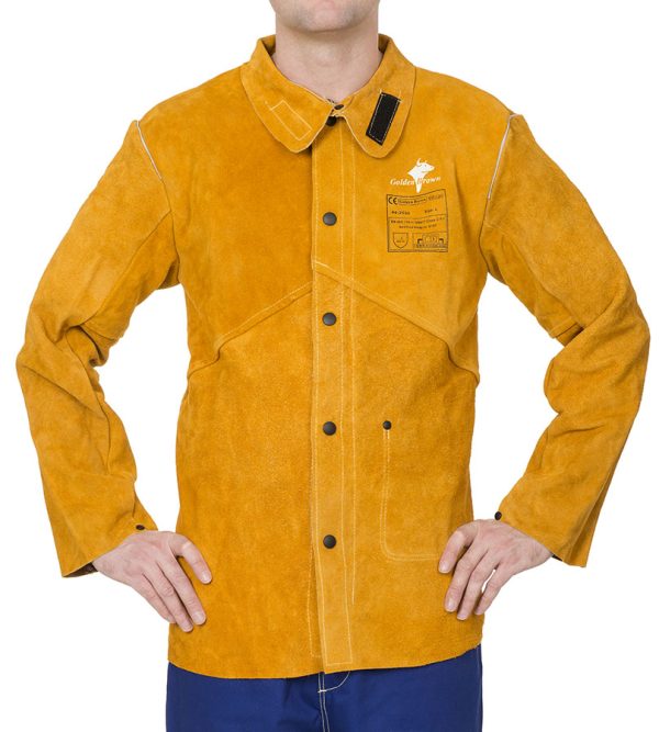Veste soudeur Golden Brown en cuir croûte bovin avec dos coton ignifugé - WELDAS